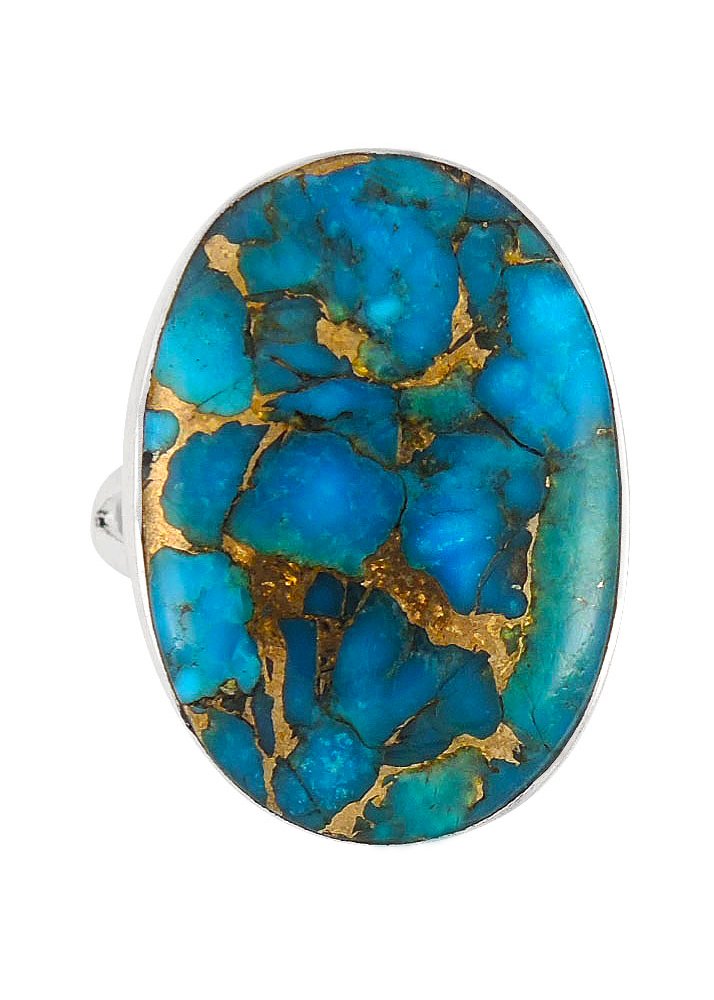 سنگ فیروزه شجری آبی با رگه های طلایی این سنگ فیروزه مناسب برای انگشتنر فیروزه است